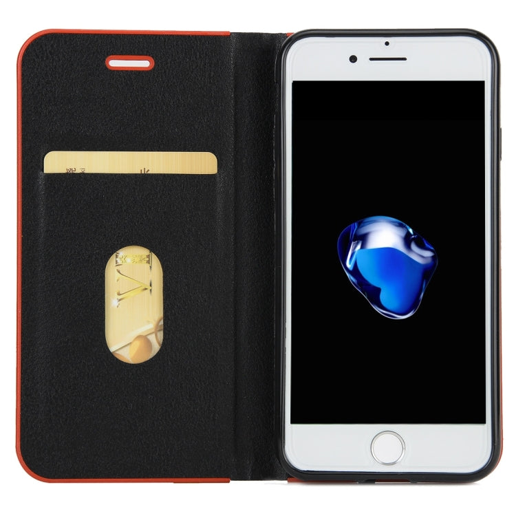For  iPhone 8 & 7  Cowhide Texture PC Bumper Frame Strong Magnetic Adsorption Horizontal Flip Leather Case with Card Slots & Holder