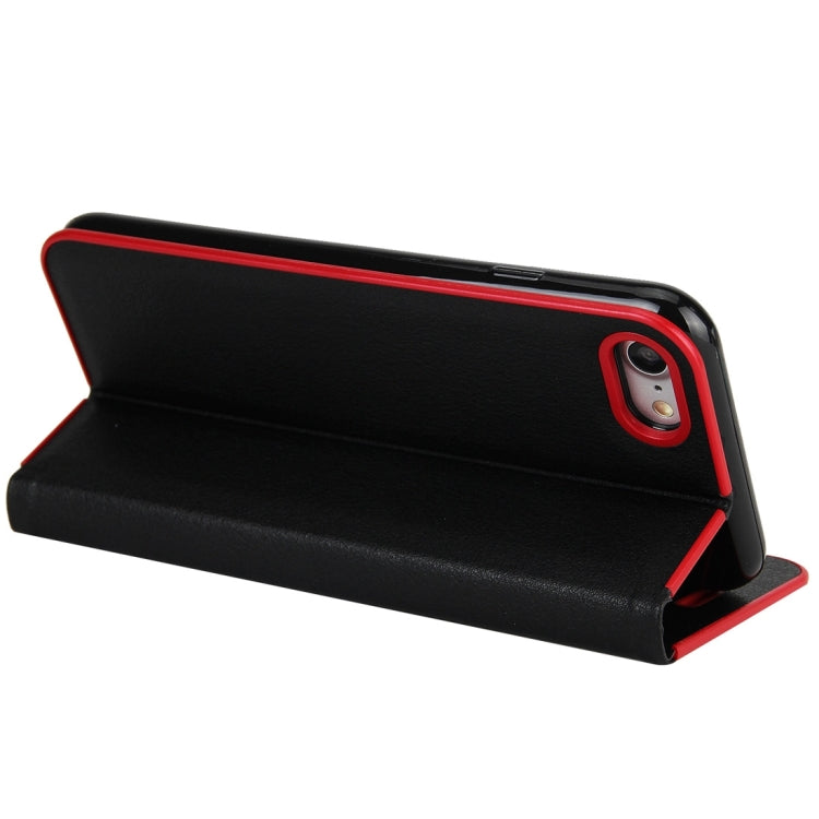 For  iPhone 8 & 7  Cowhide Texture PC Bumper Frame Strong Magnetic Adsorption Horizontal Flip Leather Case with Card Slots & Holder