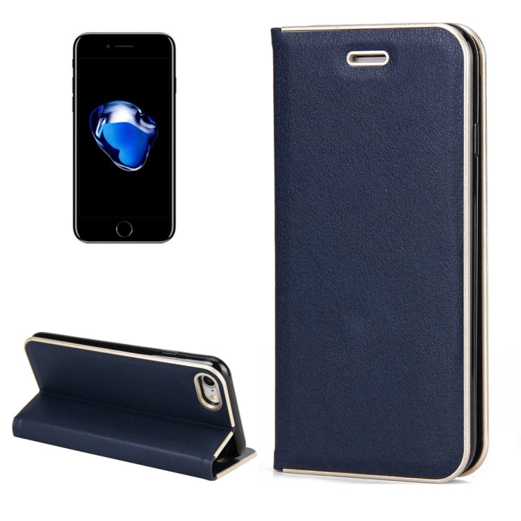 For  iPhone 8 & 7  Cowhide Texture PC Bumper Frame Strong Magnetic Adsorption Horizontal Flip Leather Case with Card Slots & Holder