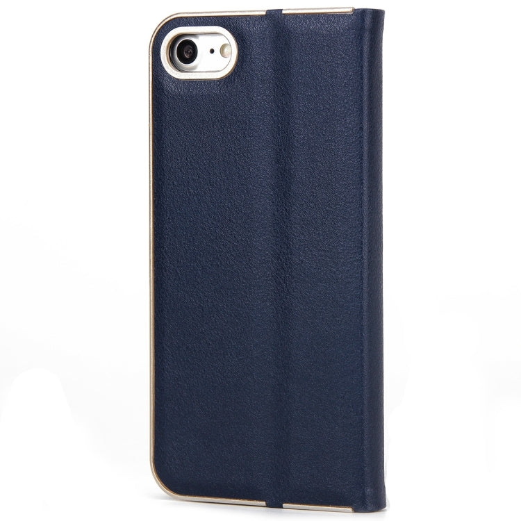 For  iPhone 8 & 7  Cowhide Texture PC Bumper Frame Strong Magnetic Adsorption Horizontal Flip Leather Case with Card Slots & Holder