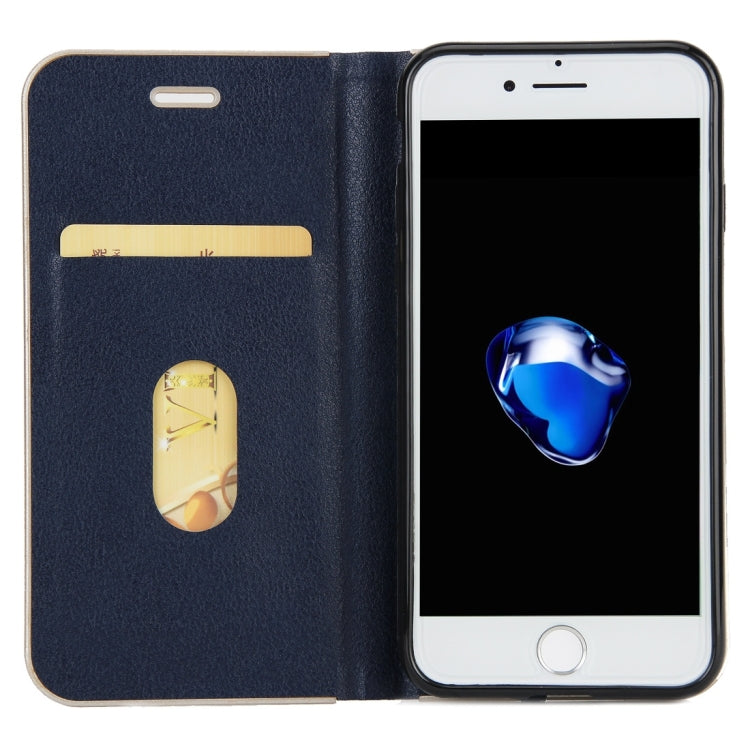 For  iPhone 8 & 7  Cowhide Texture PC Bumper Frame Strong Magnetic Adsorption Horizontal Flip Leather Case with Card Slots & Holder