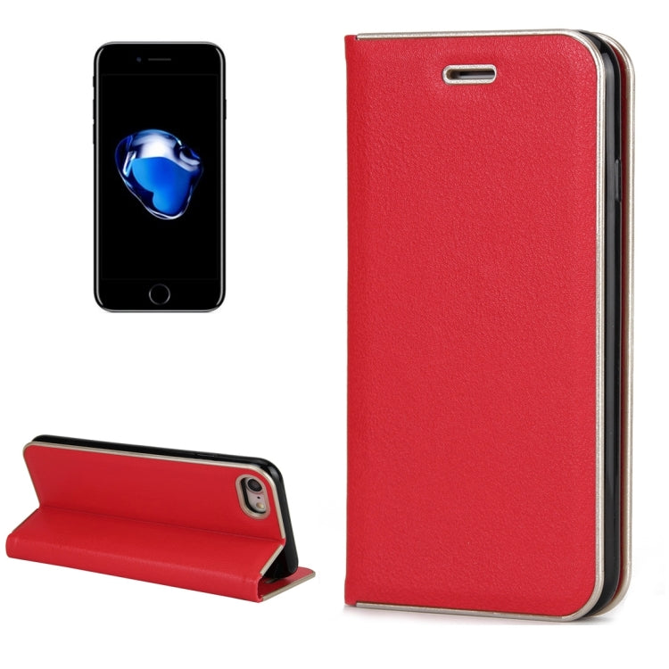 For  iPhone 8 & 7  Cowhide Texture PC Bumper Frame Strong Magnetic Adsorption Horizontal Flip Leather Case with Card Slots & Holder