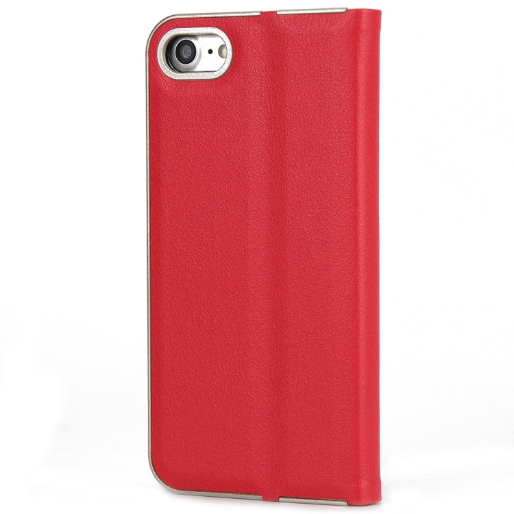 For  iPhone 8 & 7  Cowhide Texture PC Bumper Frame Strong Magnetic Adsorption Horizontal Flip Leather Case with Card Slots & Holder