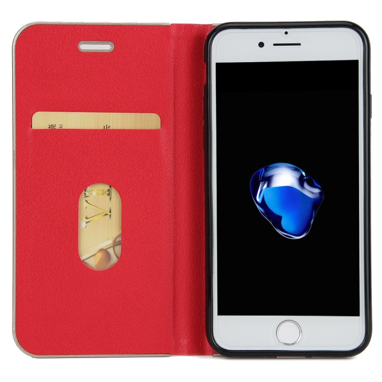 For  iPhone 8 & 7  Cowhide Texture PC Bumper Frame Strong Magnetic Adsorption Horizontal Flip Leather Case with Card Slots & Holder