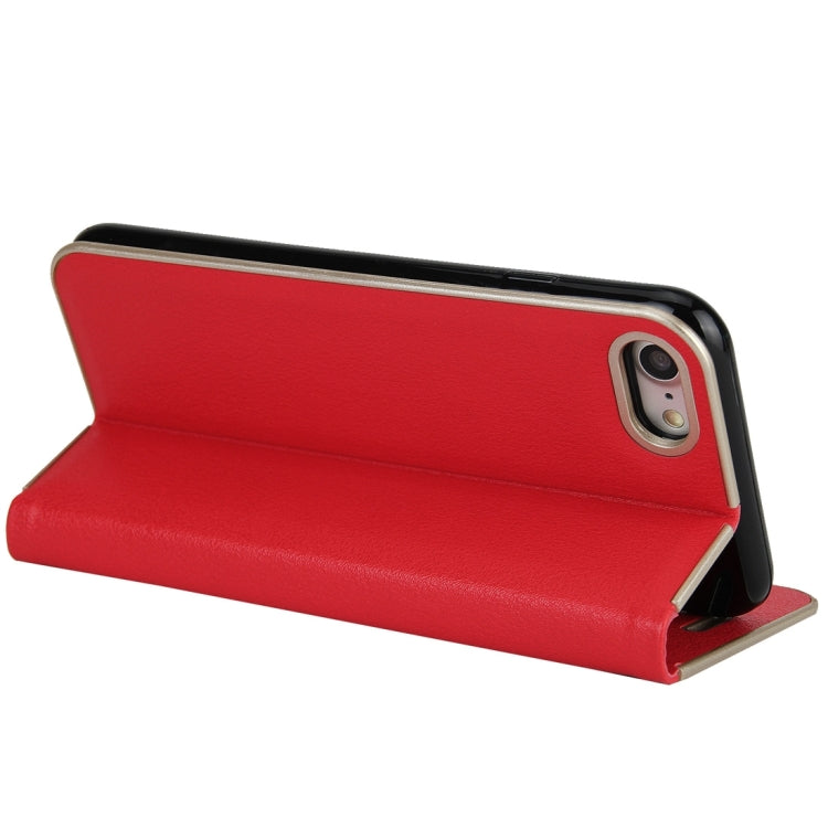For  iPhone 8 & 7  Cowhide Texture PC Bumper Frame Strong Magnetic Adsorption Horizontal Flip Leather Case with Card Slots & Holder
