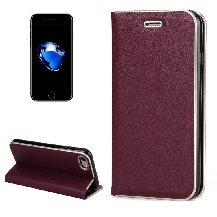 For  iPhone 8 & 7  Cowhide Texture PC Bumper Frame Strong Magnetic Adsorption Horizontal Flip Leather Case with Card Slots & Holder