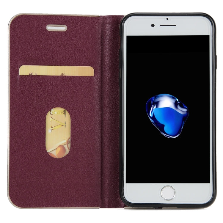 For  iPhone 8 & 7  Cowhide Texture PC Bumper Frame Strong Magnetic Adsorption Horizontal Flip Leather Case with Card Slots & Holder