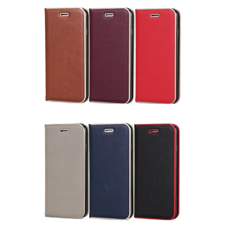 For  iPhone 8 & 7  Cowhide Texture PC Bumper Frame Strong Magnetic Adsorption Horizontal Flip Leather Case with Card Slots & Holder