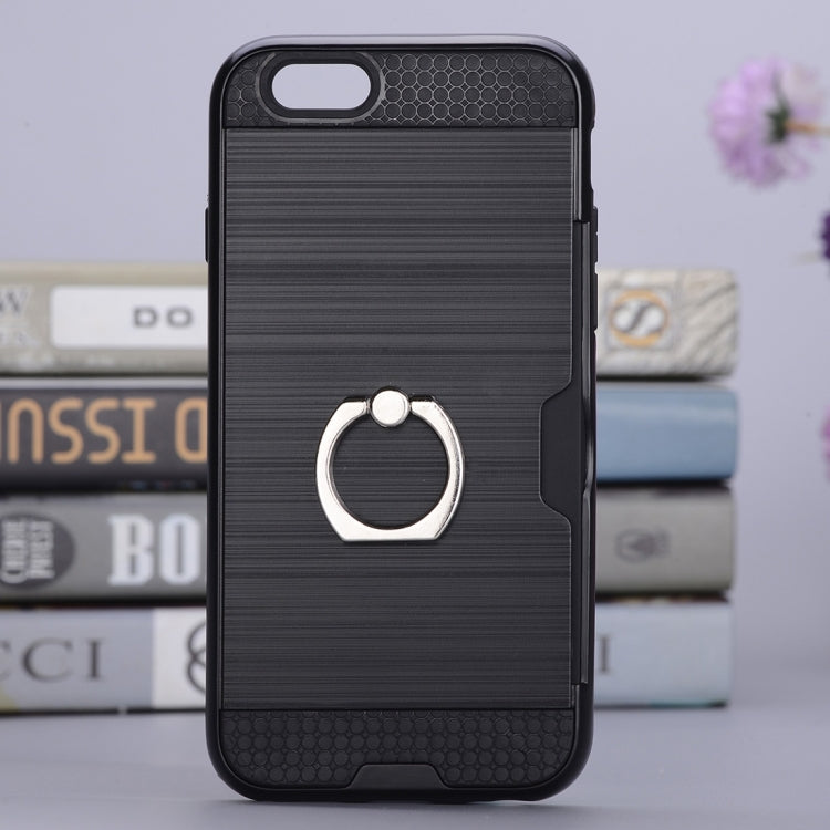 Texture Metal Protective Back Case for iPhone 8 & 7, with Ring Holder Stand & Card Slot