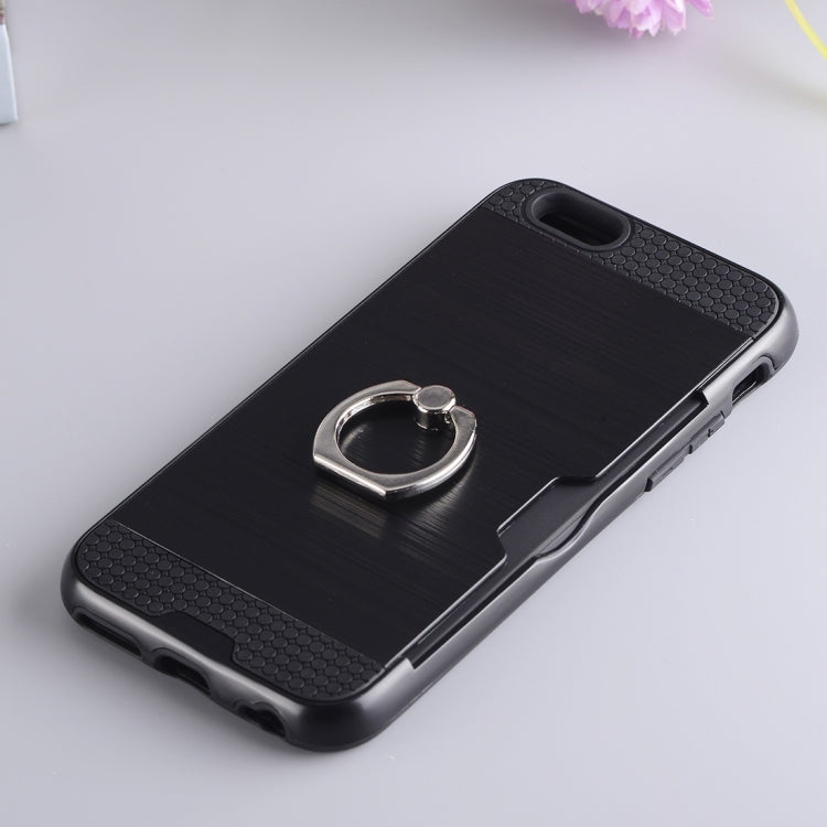 Texture Metal Protective Back Case for iPhone 8 & 7, with Ring Holder Stand & Card Slot
