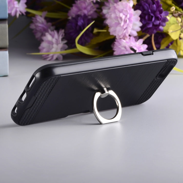 Texture Metal Protective Back Case for iPhone 8 & 7, with Ring Holder Stand & Card Slot