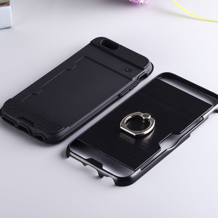 Texture Metal Protective Back Case for iPhone 8 & 7, with Ring Holder Stand & Card Slot
