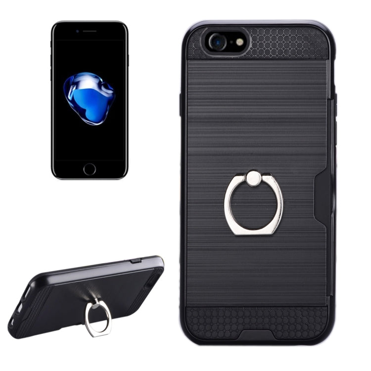 Texture Metal Protective Back Case for iPhone 8 & 7, with Ring Holder Stand & Card Slot