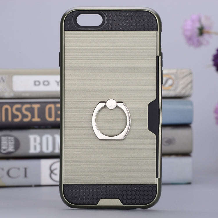 Texture Metal Protective Back Case for iPhone 8 & 7, with Ring Holder Stand & Card Slot