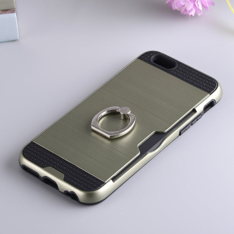 Texture Metal Protective Back Case for iPhone 8 & 7, with Ring Holder Stand & Card Slot
