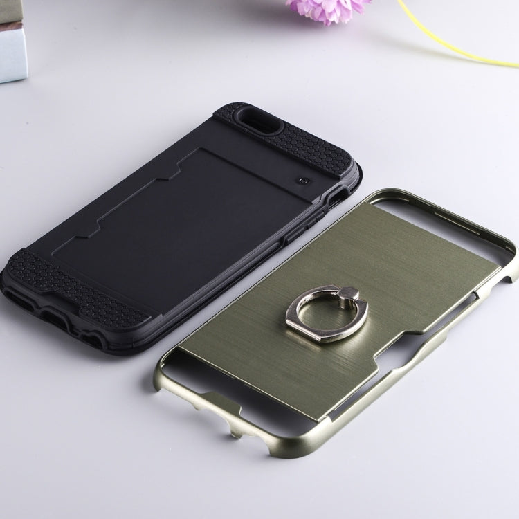 Texture Metal Protective Back Case for iPhone 8 & 7, with Ring Holder Stand & Card Slot