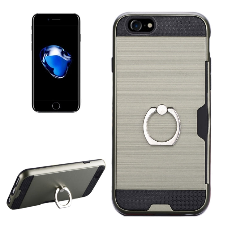 Texture Metal Protective Back Case for iPhone 8 & 7, with Ring Holder Stand & Card Slot