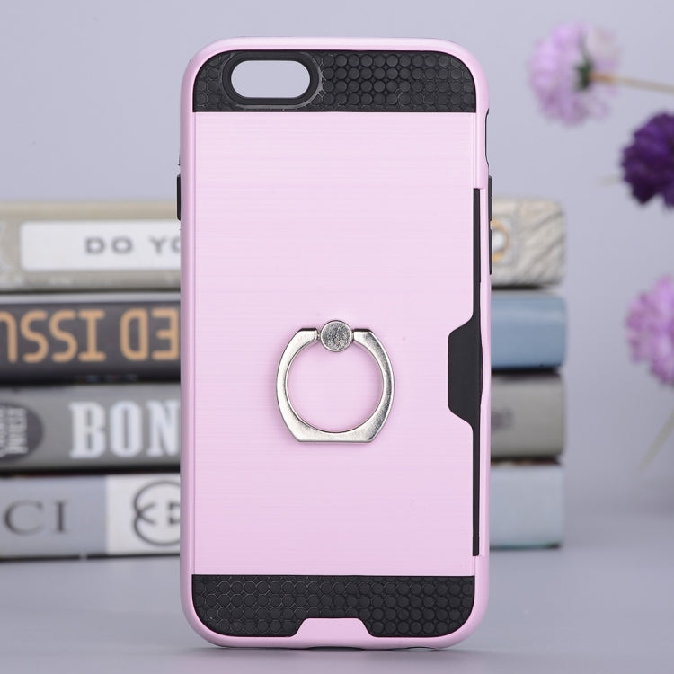 Texture Metal Protective Back Case for iPhone 8 & 7, with Ring Holder Stand & Card Slot