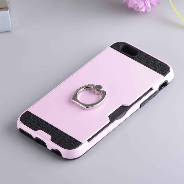 Texture Metal Protective Back Case for iPhone 8 & 7, with Ring Holder Stand & Card Slot