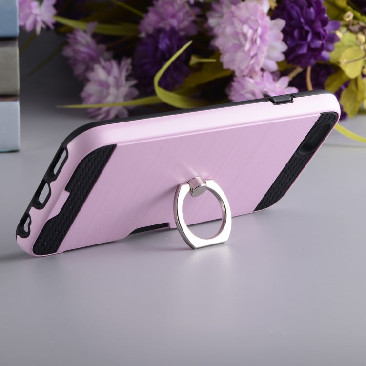 Texture Metal Protective Back Case for iPhone 8 & 7, with Ring Holder Stand & Card Slot