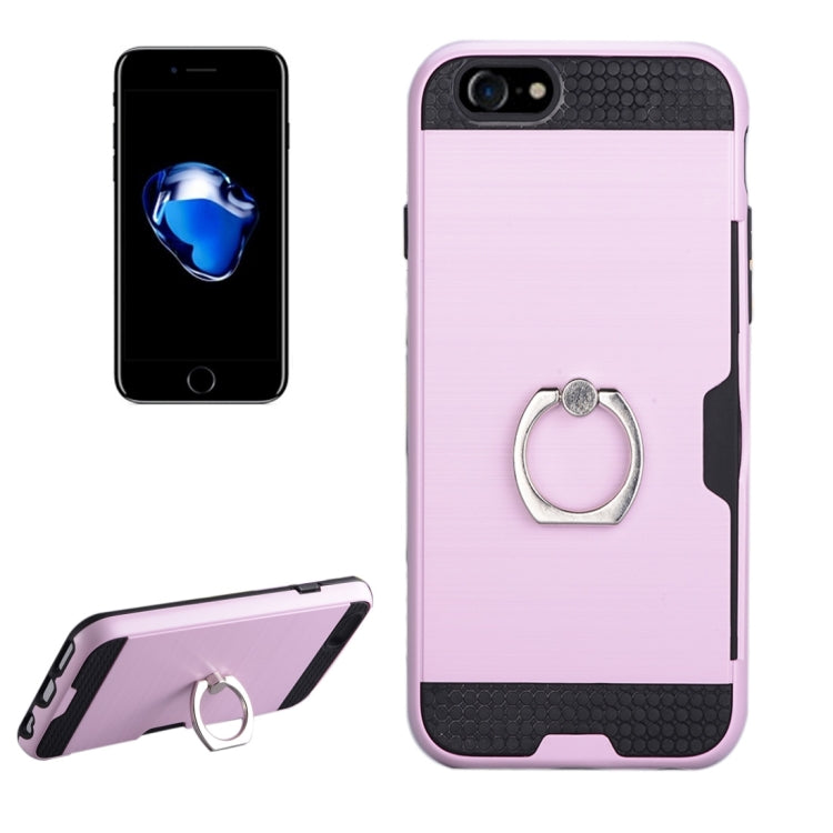 Texture Metal Protective Back Case for iPhone 8 & 7, with Ring Holder Stand & Card Slot