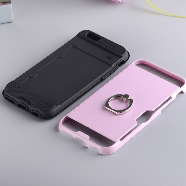 Texture Metal Protective Back Case for iPhone 8 & 7, with Ring Holder Stand & Card Slot
