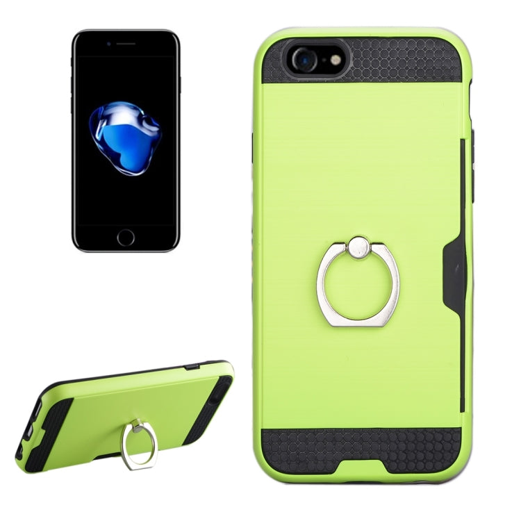 Texture Metal Protective Back Case for iPhone 8 & 7, with Ring Holder Stand & Card Slot