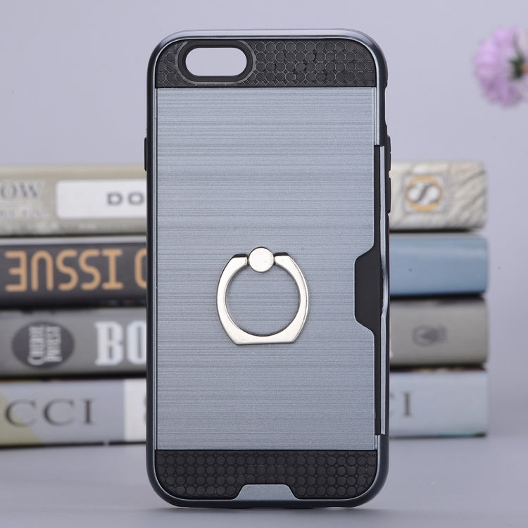 Texture Metal Protective Back Case for iPhone 8 & 7, with Ring Holder Stand & Card Slot