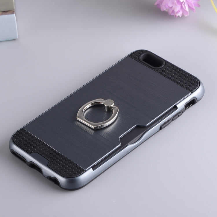 Texture Metal Protective Back Case for iPhone 8 & 7, with Ring Holder Stand & Card Slot