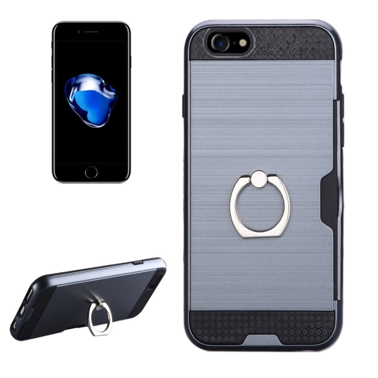 Texture Metal Protective Back Case for iPhone 8 & 7, with Ring Holder Stand & Card Slot