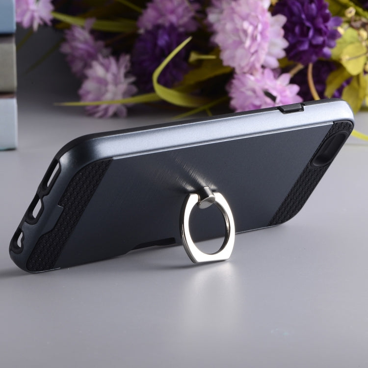 Texture Metal Protective Back Case for iPhone 8 & 7, with Ring Holder Stand & Card Slot