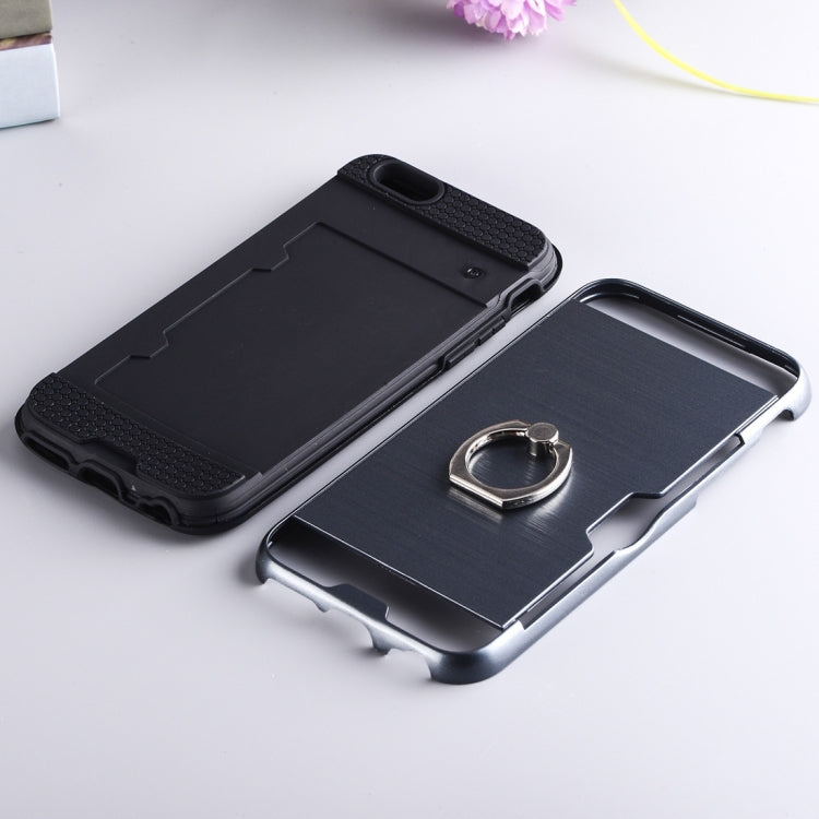 Texture Metal Protective Back Case for iPhone 8 & 7, with Ring Holder Stand & Card Slot