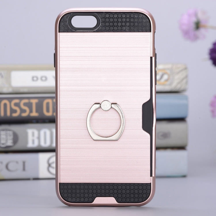 Texture Metal Protective Back Case for iPhone 8 & 7, with Ring Holder Stand & Card Slot