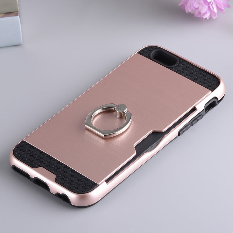 Texture Metal Protective Back Case for iPhone 8 & 7, with Ring Holder Stand & Card Slot