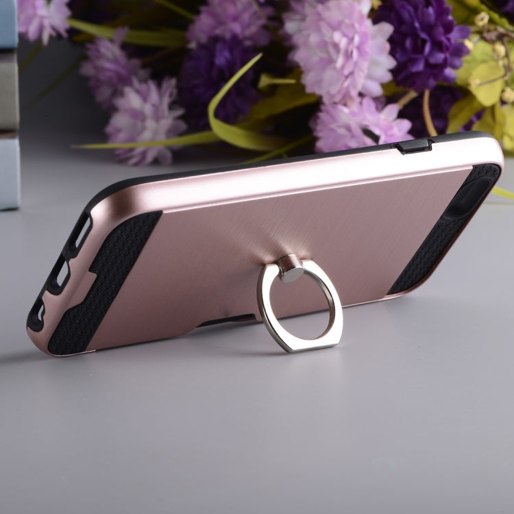 Texture Metal Protective Back Case for iPhone 8 & 7, with Ring Holder Stand & Card Slot