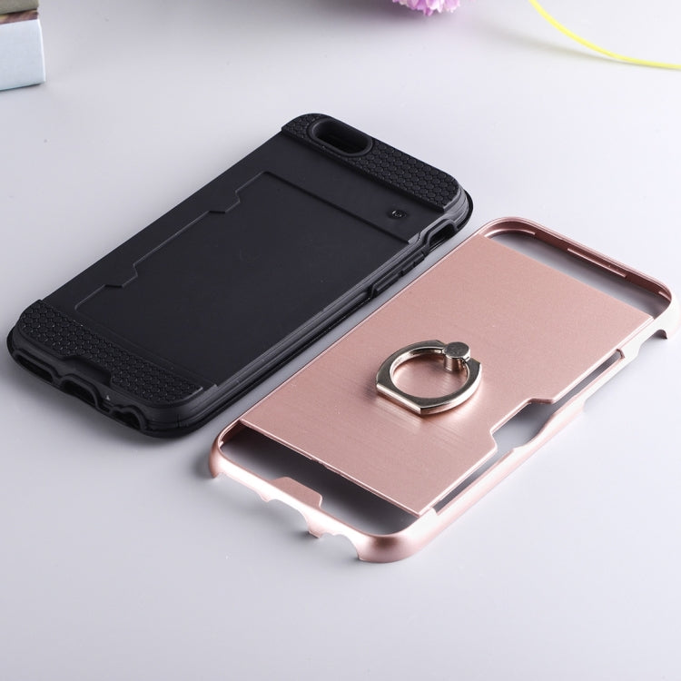 Texture Metal Protective Back Case for iPhone 8 & 7, with Ring Holder Stand & Card Slot