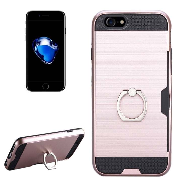 Texture Metal Protective Back Case for iPhone 8 & 7, with Ring Holder Stand & Card Slot
