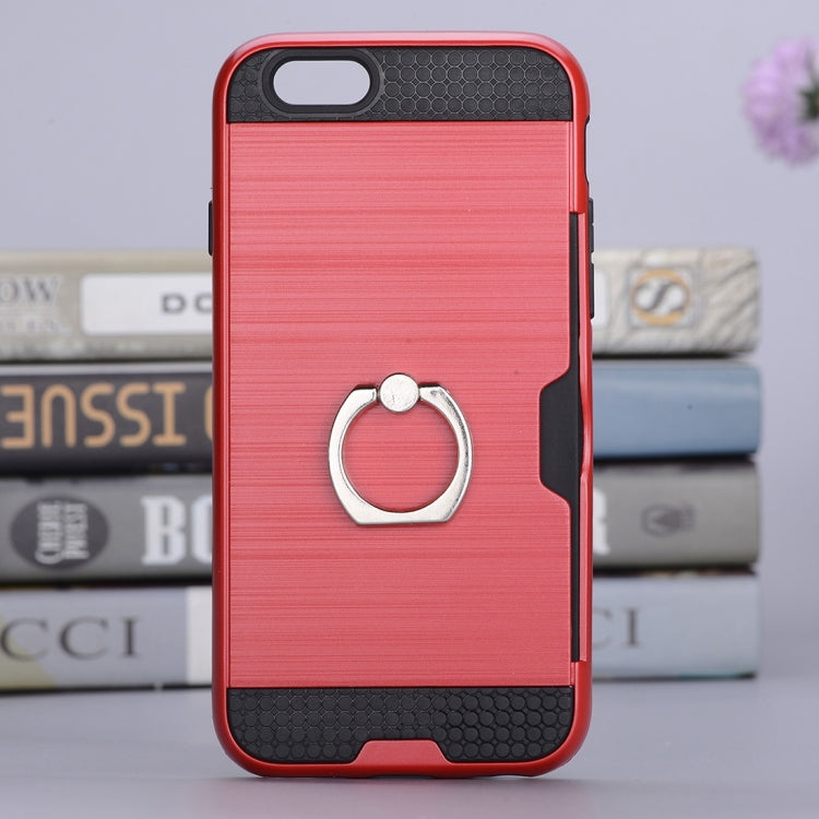 Texture Metal Protective Back Case for iPhone 8 & 7, with Ring Holder Stand & Card Slot