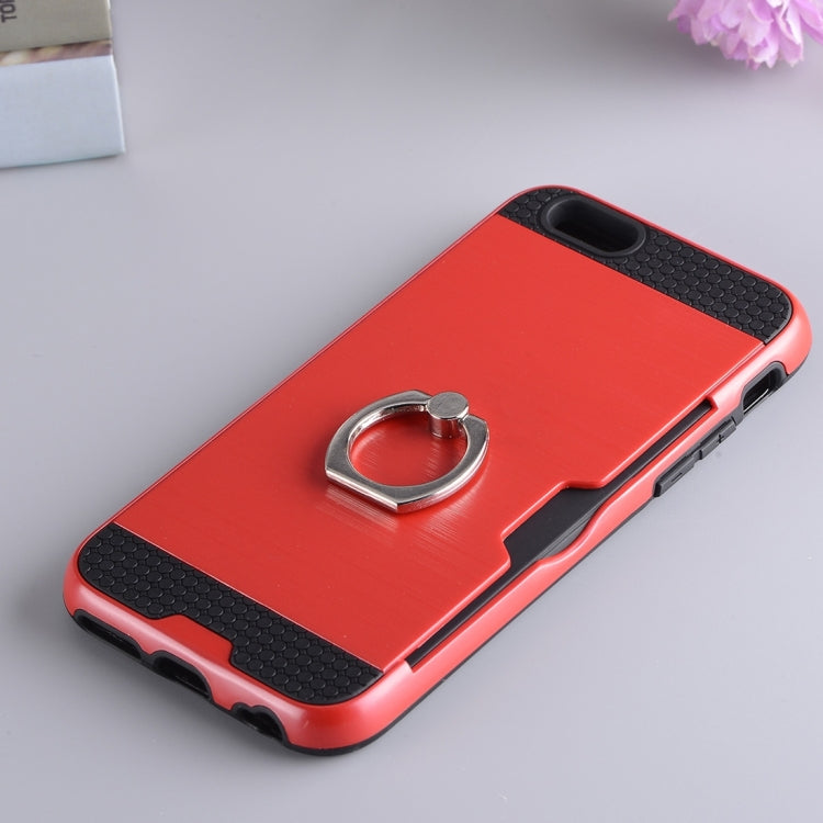 Texture Metal Protective Back Case for iPhone 8 & 7, with Ring Holder Stand & Card Slot