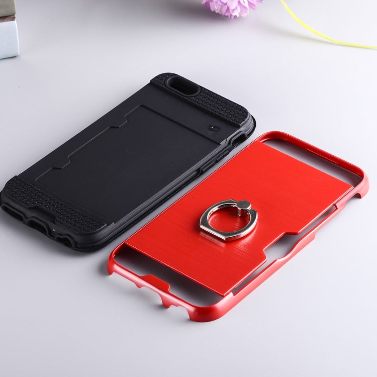 Texture Metal Protective Back Case for iPhone 8 & 7, with Ring Holder Stand & Card Slot