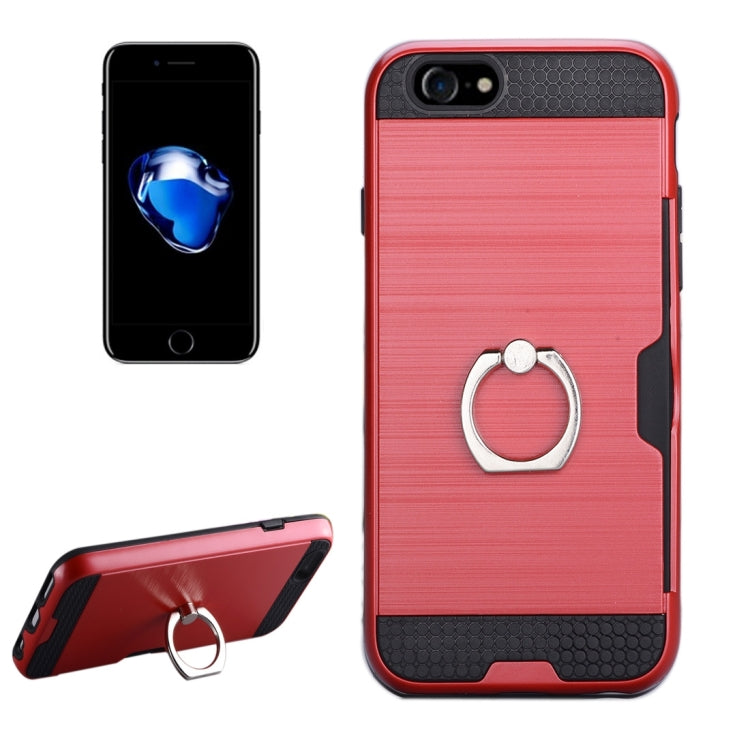 Texture Metal Protective Back Case for iPhone 8 & 7, with Ring Holder Stand & Card Slot