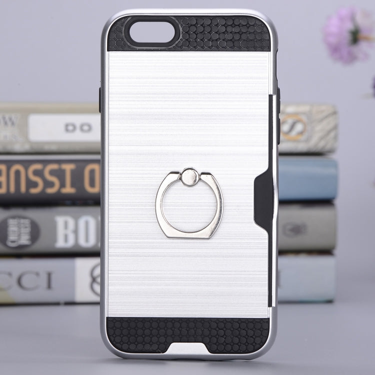 Texture Metal Protective Back Case for iPhone 8 & 7, with Ring Holder Stand & Card Slot