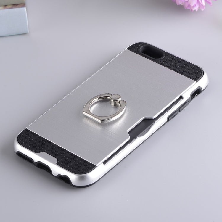 Texture Metal Protective Back Case for iPhone 8 & 7, with Ring Holder Stand & Card Slot