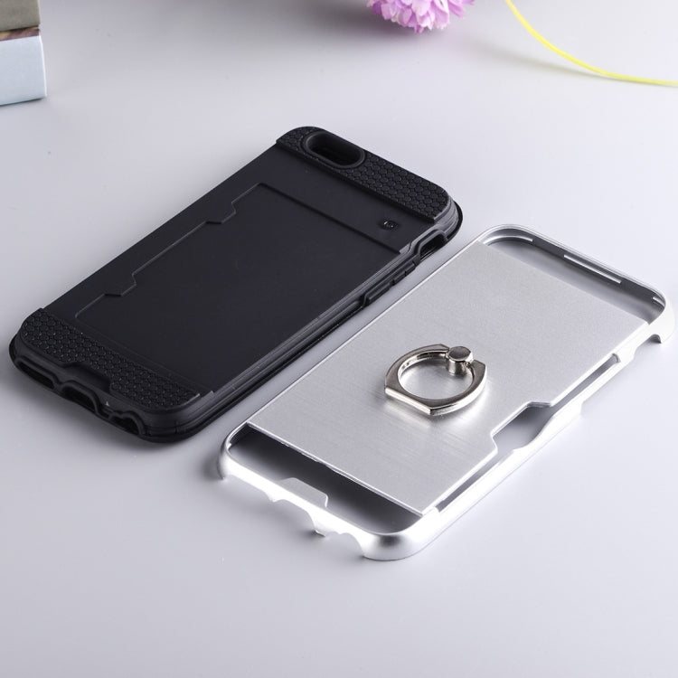 Texture Metal Protective Back Case for iPhone 8 & 7, with Ring Holder Stand & Card Slot