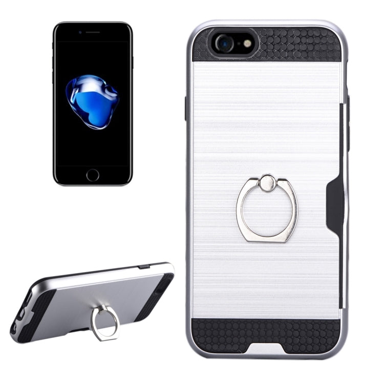 Texture Metal Protective Back Case for iPhone 8 & 7, with Ring Holder Stand & Card Slot
