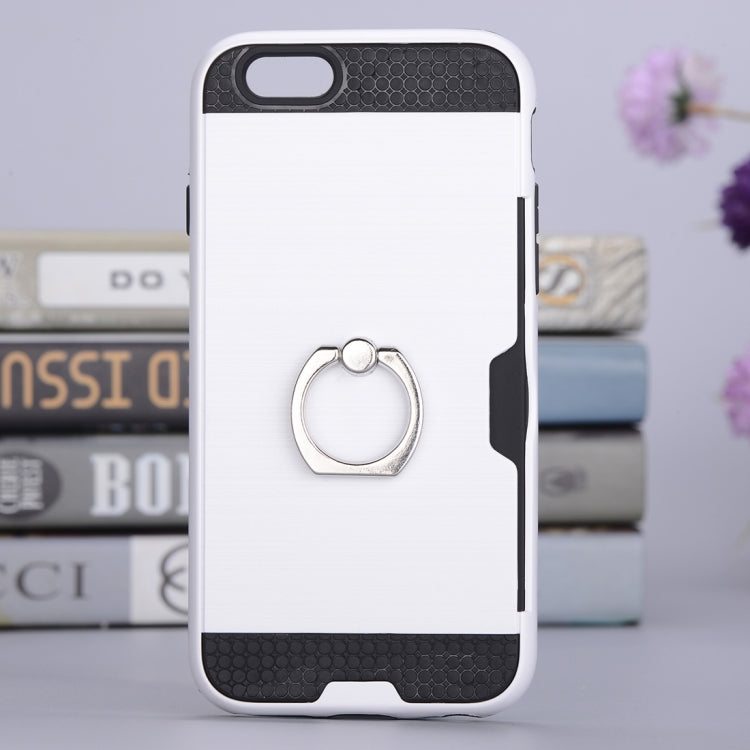 Texture Metal Protective Back Case for iPhone 8 & 7, with Ring Holder Stand & Card Slot