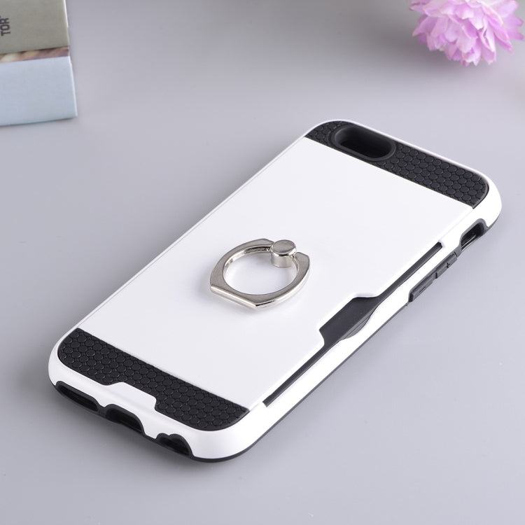 Texture Metal Protective Back Case for iPhone 8 & 7, with Ring Holder Stand & Card Slot