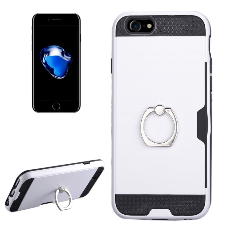 Texture Metal Protective Back Case for iPhone 8 & 7, with Ring Holder Stand & Card Slot