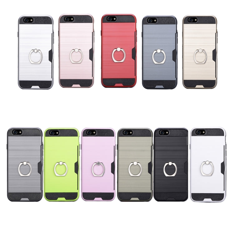 Texture Metal Protective Back Case for iPhone 8 & 7, with Ring Holder Stand & Card Slot