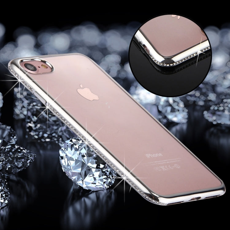 For  iPhone 8 & 7  Electroplating Diamond Encrusted Transparent Soft TPU Protective Cover Case(Silver)